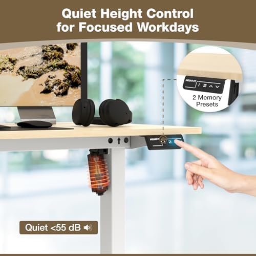 Mount-It! Maple Standing Desk 48x24 – Electric Height Adjustable Sit to Stand Desk with Memory Presets, Ergonomic Workstation for Home Office or Study, White Frame with Maple Splice Board Top