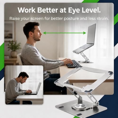 Uncaged Ergonomics Swivel Laptop Stand for Desk, 360 Riser, Arctic Silver