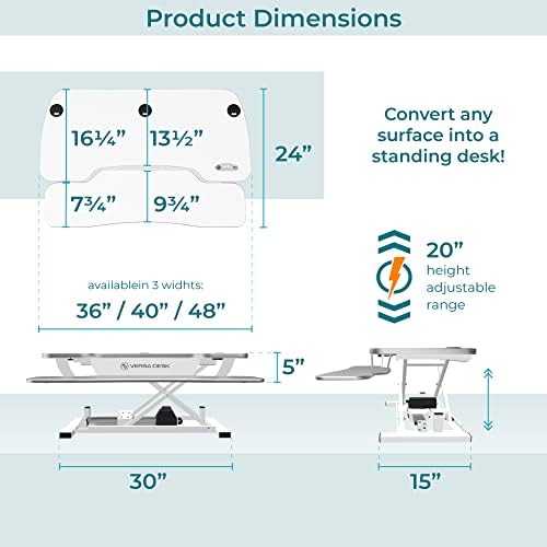 VERSADESK PowerPro Elite 36” x 24" – App Controlled Electric Standing Desk Converter w/USB Charging Port. Raises up to 20”. Fully Assembled – Includes LED Lights. Supports 80 lbs. – White