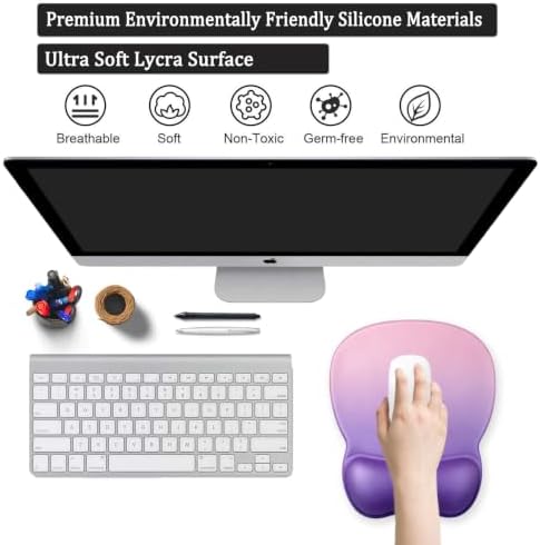 Mouse Pad with Support, Ergonomic Mouse Pad with Gel Wrist Rest, Comfortable Mousepad with Soft Wrist Support Surface and Non-Slip PU Base for Home Office Working Studying (12 Purple Gradient)