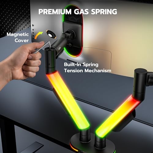 ARES WING RGB Dual Monitor Arm Desk Mount for 17-35 Inch Monitors, Black