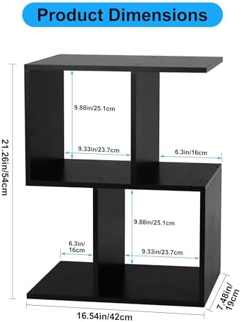 TQVAI 2-Tier Desktop Bookshelf, Freestanding Multipurpose Wood Desk Top Organizer for Books, Office Supplies, Plants, Photo Frames, Small Open Storage Shelves for Office Home Dorm, Black