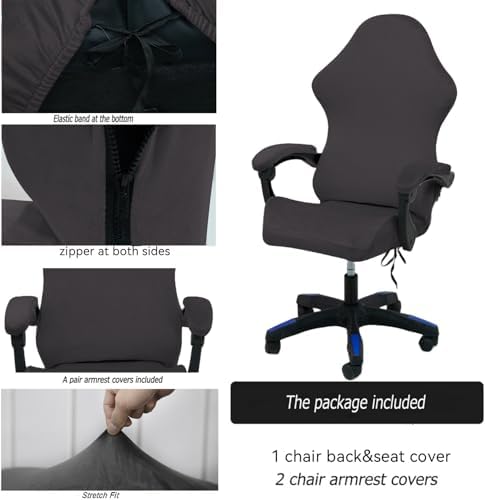 Gaming Chair Cover Set with Armrest Covers, Velvet Stretch Slipcover 1-Piece Form Fit Cover & Chair Armres Covers Included（no Chair） (Dark Gray)