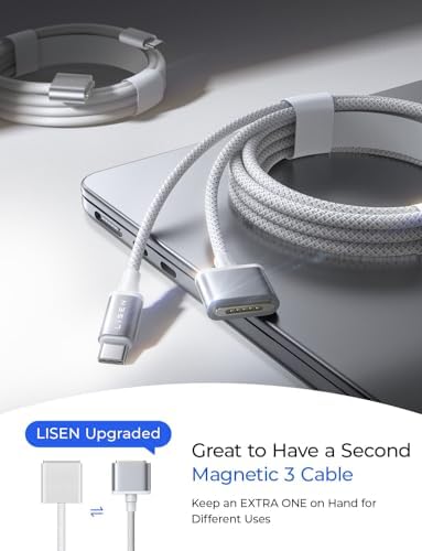 LISEN MacBook Charger USB-C to Magnetic 3 Cable (3.3FT) for M5/M4 MacBook Air Pro Charger, 140W Magnetic Safe 3 Cable for Pro (16"/14" 2025, 2024, 2023, 2021) Air (15''/13'' 2025, 2024, 2023, 2022)