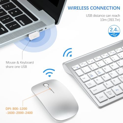 Wireless Keyboard and Mouse Ultra Slim Combo with Dual System- Silver White