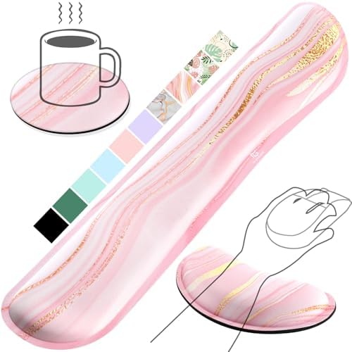 Gimars Upgrade Enlarge Gel Memory Foam Set Keyboard Wrist Rest Pad, Comfortable Ergonomic Design for Easy Typing Pain Relief, Firm Mouse Wrist Cushion Support for Office, Computer, Laptop, Mac