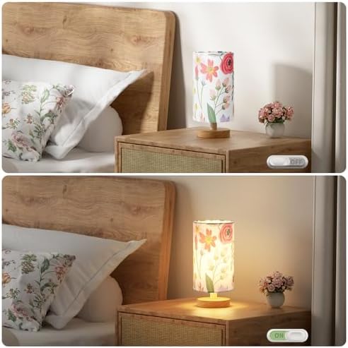 Fenmzee Small Table Lamps (Floral White Shade, 9" Inline Control)