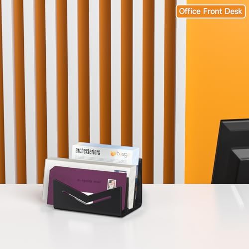 Beego Envelope and Mail Organizer Countertop - 3 Compartments Black Acrylic Desk Organizer Letter Holder Desktop File Sorter Bill Document Folder Rack for Office, Home, School Desk Organization
