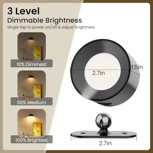 Koopala LED Reading Lights, Wall Mounted Sconces with 3 Color Temperatures & 3 Brightness Levels Rechargeable Battery Magnetic Ball 360°Rotation Touch Control, Lamps for Kids Study Bedside Closet