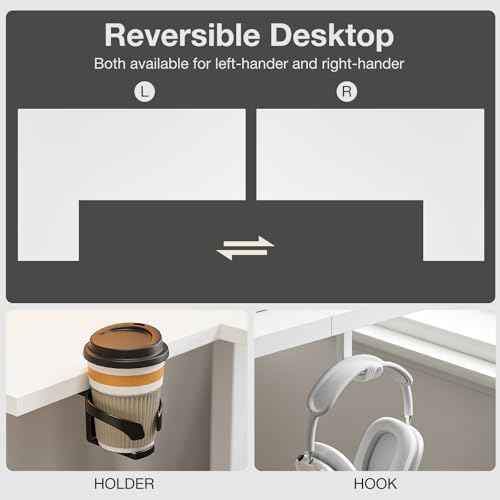 Muvai 59" L Shaped Standing Desk with Cable Tray, Reversible, White