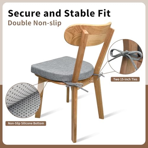 Chair Cushions for Dining Chairs 6 Pack 35D High-Density Foam Seat Cushions for Kitchen Chairs with Ties Non Slip and Removable Cover Chair Pads 16.5" x 16.5" x 2" (Grey)
