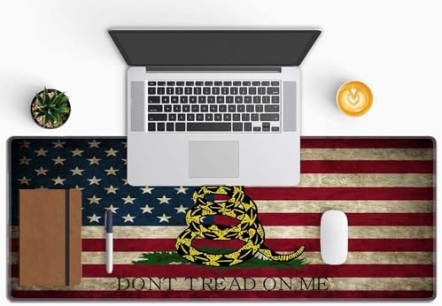 Extended Gaming Mouse Pad Big, Don't Tread On Me American Us Flag Retro Long Mouse Pad Large, 31.5x11.8in Non-Slip Rubber Base Mousepad, Stitched Edges Keyboard Mouse Mat Desk Pad