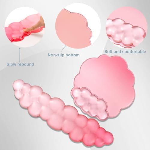 Gradient Pink Keyboard Wrist Rest and Gel Cloud Mouse Pad Wrist Support Set