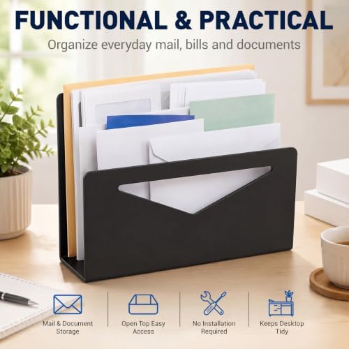 Hicarer Metal Mail Holder Organizer for Desk Black Letter and Envelope Rack
