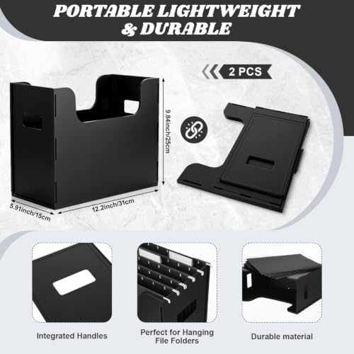 Qeeenar 2 Pcs Hanging File Box with 10 Pcs Black Hanging File Folders