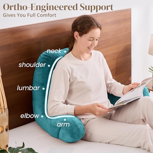 Sasttie Reading Pillow for Bed, Back Pillow for Sitting Up, Teal Blue