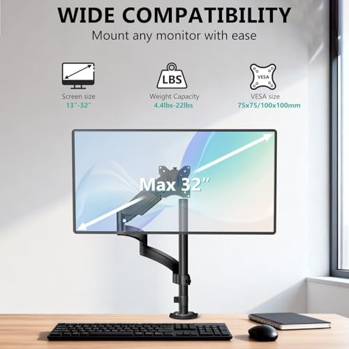 WALI Extra Long Single Monitor Arm for 13-32 inch Screens, up to 19.8 lbs