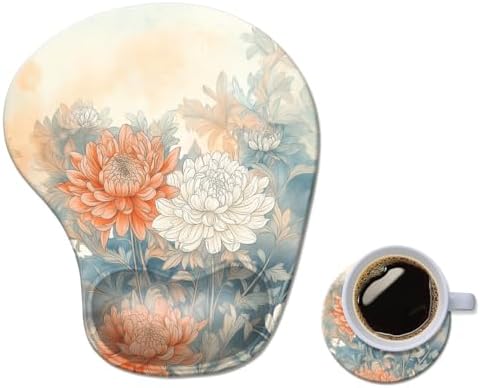 Ergonomic Mouse Pad with Wrist Rest,Comfortable Computer Gel Mouse Pad Wrist Support for Laptop,Pain Relief Mousepad with Non-Slip PU Base Aesthetic Flower
