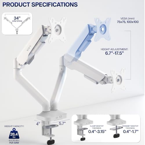 VIVO Dual Pneumatic Arm Ultra-Wide Monitor Mount for up to 35 inch Screens, Holds 26.4 lbs per Arm, Desk Mount Monitor Stand for 2 Ultrawides, White, STAND-V200OW