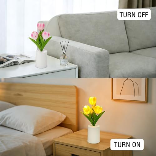 Artificial Pink Tulip Lamp, Bedroom Decor Light Birthday Gifts for Women