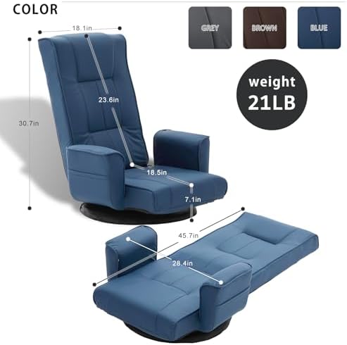 360° Swivel Floor Chair, 14-Position Adjustable, Folding