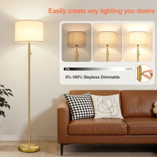 Floor Lamp Simple Design with Shade, Small Tall Lamps for Living Room Bedroom Office Dining Room Kitchen-Brass