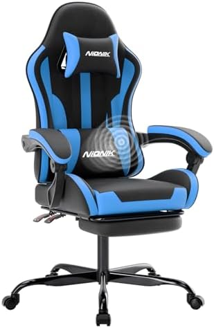 Gaming Chair, Ergonomic Computer Chair with Footrest and Lumbar Support, Height Adjustable Game Chair with 360°-Swivel Seat and Headrest and for Office or Gaming BlackBlue