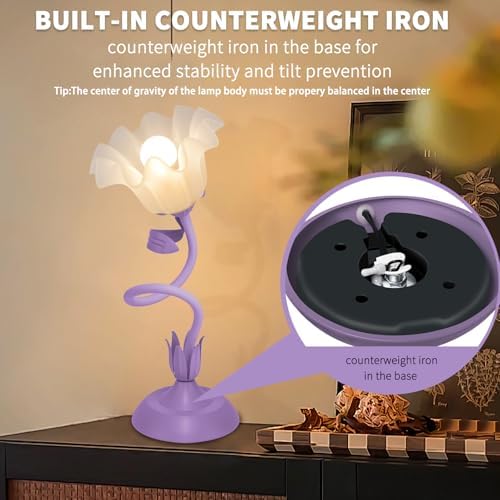 Women Bedside Table Lamps for Bedroom, Cute Flower Desk Lamp with Adjustable Flexible Gooseneck, 3 Color Temperatures Nightstand Lamp with E26 LED Bulbs, Floral Lamp for Living Room, Office,Reading