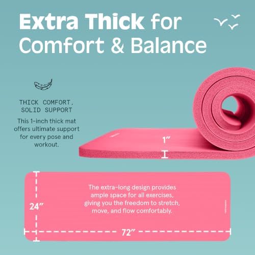 Retrospec Solana Yoga Mat 1" Thick w/Nylon Strap for Men & Women - Non Slip Exercise Mat for Home Yoga, Pilates, Stretching, Floor & Fitness Workouts
