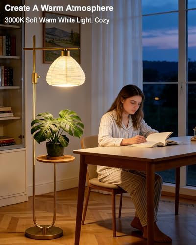 Gold Floor Lamp with Table, 66IN Tall Standing Lamp Rotary Switch