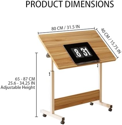 Small Standing Desk, Foldable Stand Up Desk with Wheels Mobile Computer Table Adjustable Height Desktop Sit Stand Table Workstations for Small Spaces and Home Offices(Vintage Oak)