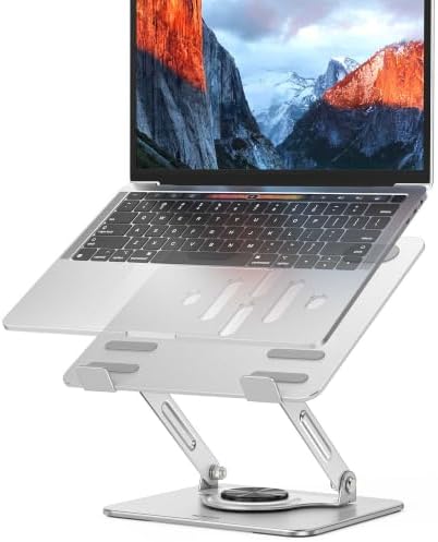 BESIGN Laptop Stand with 360° Rotating Base, Ergonomic Adjustable Notebook Riser, Foldable Computer Holder Compatible with 10-14" Laptops, LS11 Silver