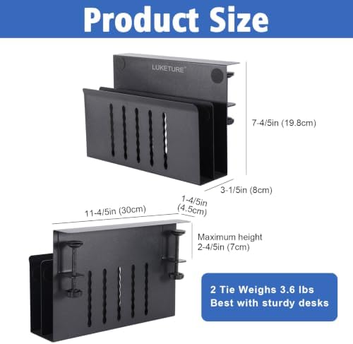 LUKETURE Desk Side Storage, 2 Tie Laptop Holder No Drill Clamp On Organizer
