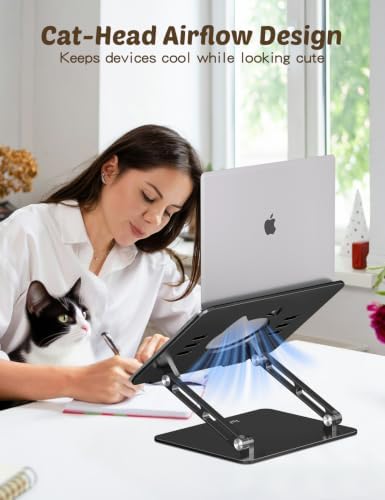 Aoviho Laptop Stand for Desk, Adjustable Foldable Aluminum Laptop Riser for 10–17.3 Inch Laptops – Sturdy Ergonomic Computer Holder, Supports Up to 22 lb, Cooling Vent, Black