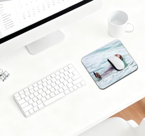 9.5x7.9 Inch Office/Gaming Mouse Pad, Lovely Floating Sea Otter in Ocean, Cute Anti-Slip Mat for Desk Decor