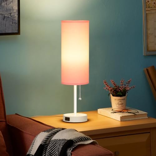 Dott Arts 18" Table Lamp for Bedroom, 3-Color Bedside Lamps with Pull Chain
