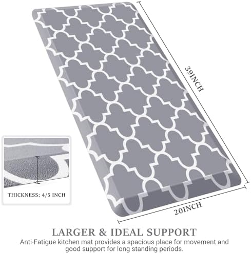 WISELIFE Anti Fatigue Mats for Kitchen Floor, 20" x 39", 4/5 Inch, Grey