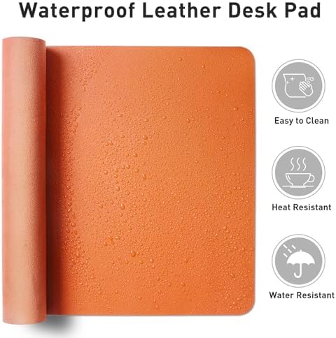 Aothia Leather Desk Pad Protector, Mouse Pad, Office Desk Mat, Non-Slip PU Leather Desk Blotter, Laptop Desk Pad, Waterproof Desk Writing Pad for Office and Home (23.6" x 13.7", Hermes Orange)
