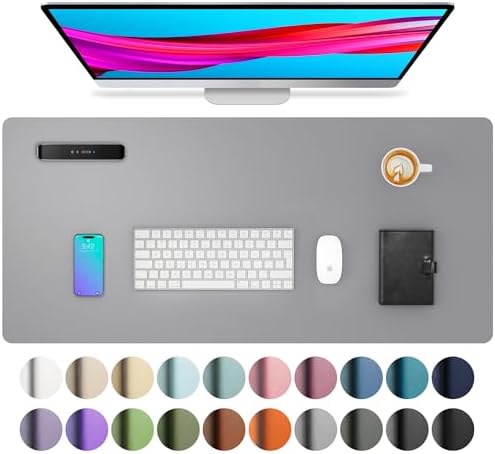Aothia Leather Desk Pad Protector, Mouse Pad, Office Desk Mat, Non-Slip PU Leather Desk Blotter, Laptop Desk Pad, Waterproof Desk Writing Pad for Office and Home (23.6" x 13.7", Light Grey)