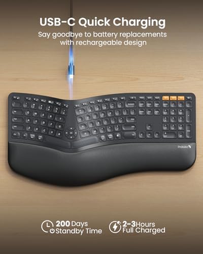 ProtoArc EK01 Plus Backlit Bluetooth Ergonomic Keyboard, Full Size, Black