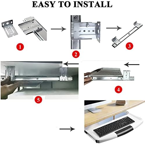 V3VOGUE Keyboard Tray Under Desk Adjustable Height - with Extension Ball Bearing Slides, Smoothly Pull Out Keyboard Drawer Keyboard Platforms, Can Hidden Under The Desk, Easy to Fit