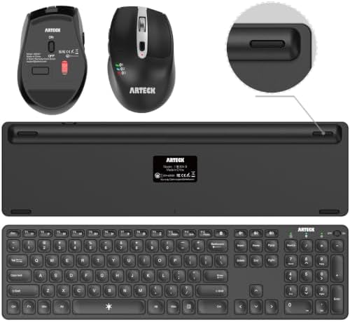 Arteck Universal Multi-Device Bluetooth Keyboard and Mouse Full Size Wireless Bluetooth Keyboard and Ergonomic Mouse Set for Windows, iOS, Android, Computer Desktop PC Laptop iPad Tablet Smartphone