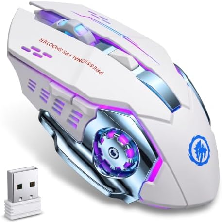 MELOGAGA Wireless Gaming Mouse Bluetooth/2.4G RGB Rechargeable -White