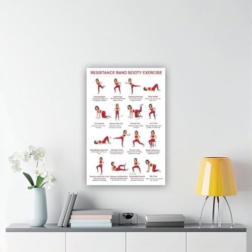 Resistance Band Glute Leg Workout Lower Body Loop Band Exercises for Women Beginner Home Workout Chart Fitness Canvas Poster Wall Art for Living Room Bedroom Decor Frame 12x18inch