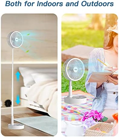 AICase Stand Fan,Folding Portable Telescopic Floor/USB Desk Fan with 7200mAh Rechargeable Battery,4 Speeds Super Quiet Adjustable Height and Head Great for Office Home Outdoor Camping-White