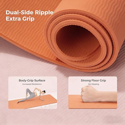 Keep 72" x 24" TPE Yoga Mat Non Slip, 1/4 Inch (6mm) Exercise Mat for Home Workout, Gym, Yoga, Pilates & Stretching with Carrying Strap, Oat White