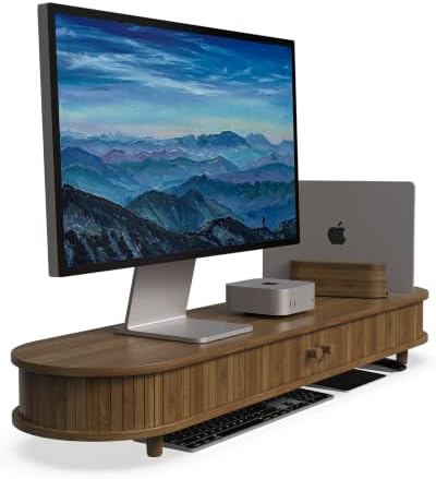 42 Inch Curved Dual Monitor Stand Riser with Storage Desk Shelf