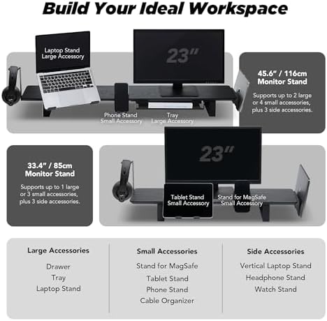 ULTRARM Moodular Wooden Monitor Stand Desk Organizer, Standard 33.4" Walnut