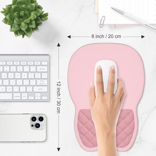 ITNRSIIET Ergonomic Mouse Pad Wrist Support with Memory Foam Massage Bulge & Non-Slip PU Base, Carpal Tunnel Pain Relief, Prevent Wrist Sweating, 12 x 8 x 1.2 inch, Pink Accent
