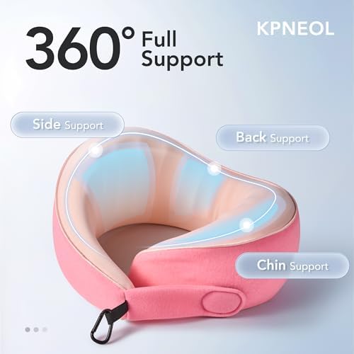 KPNEOL Travel Pillow, 100% Pure Memory Foam Travel Neck Pillow Airplane Neck Support Ergonomic Design for Traveling Suitable for Airplanes (Cool Pink, Standard, C-Shape)